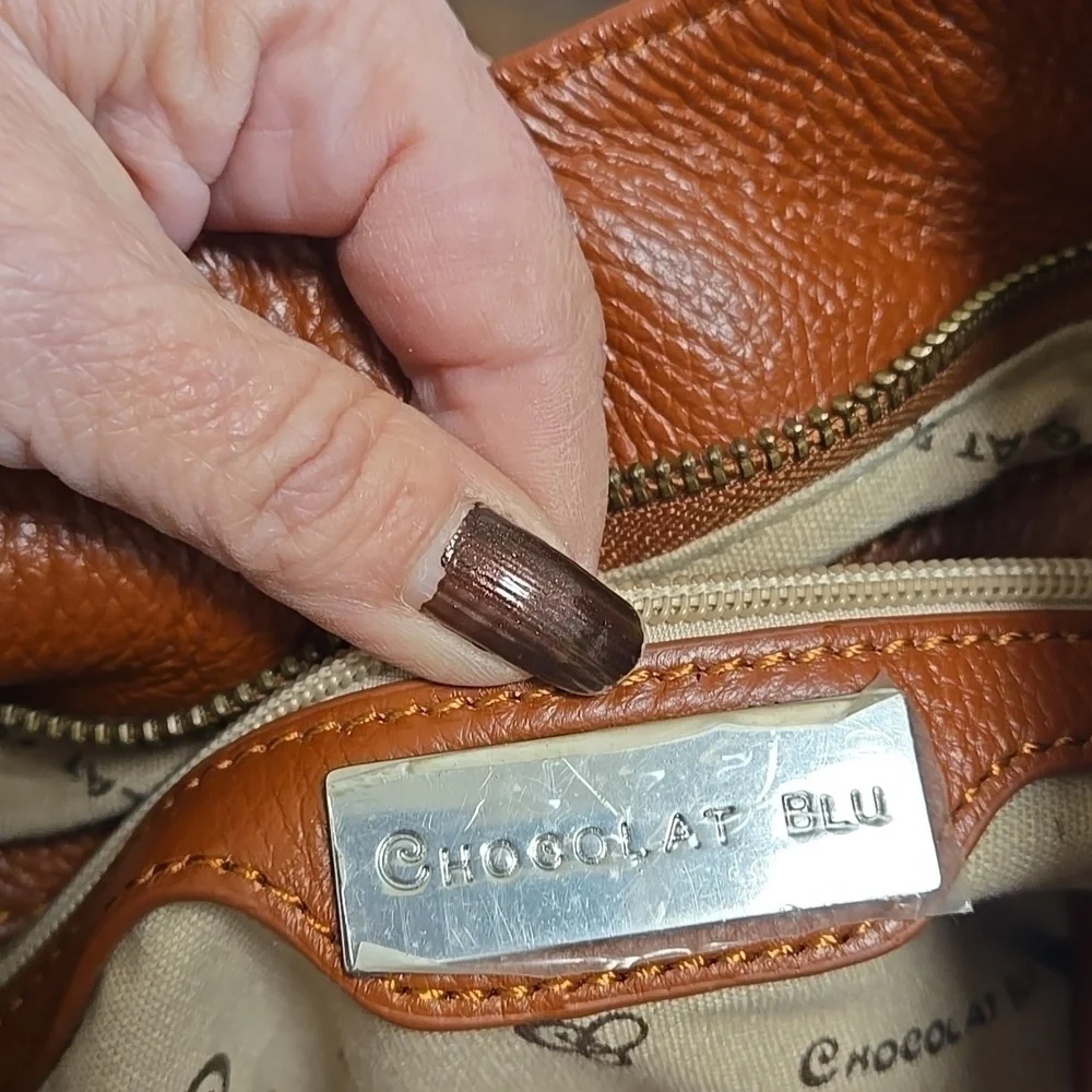 Leather Bucket Hobo Crossbody Chocolat Blu Brand Pebble Leather Gold Stud Detail